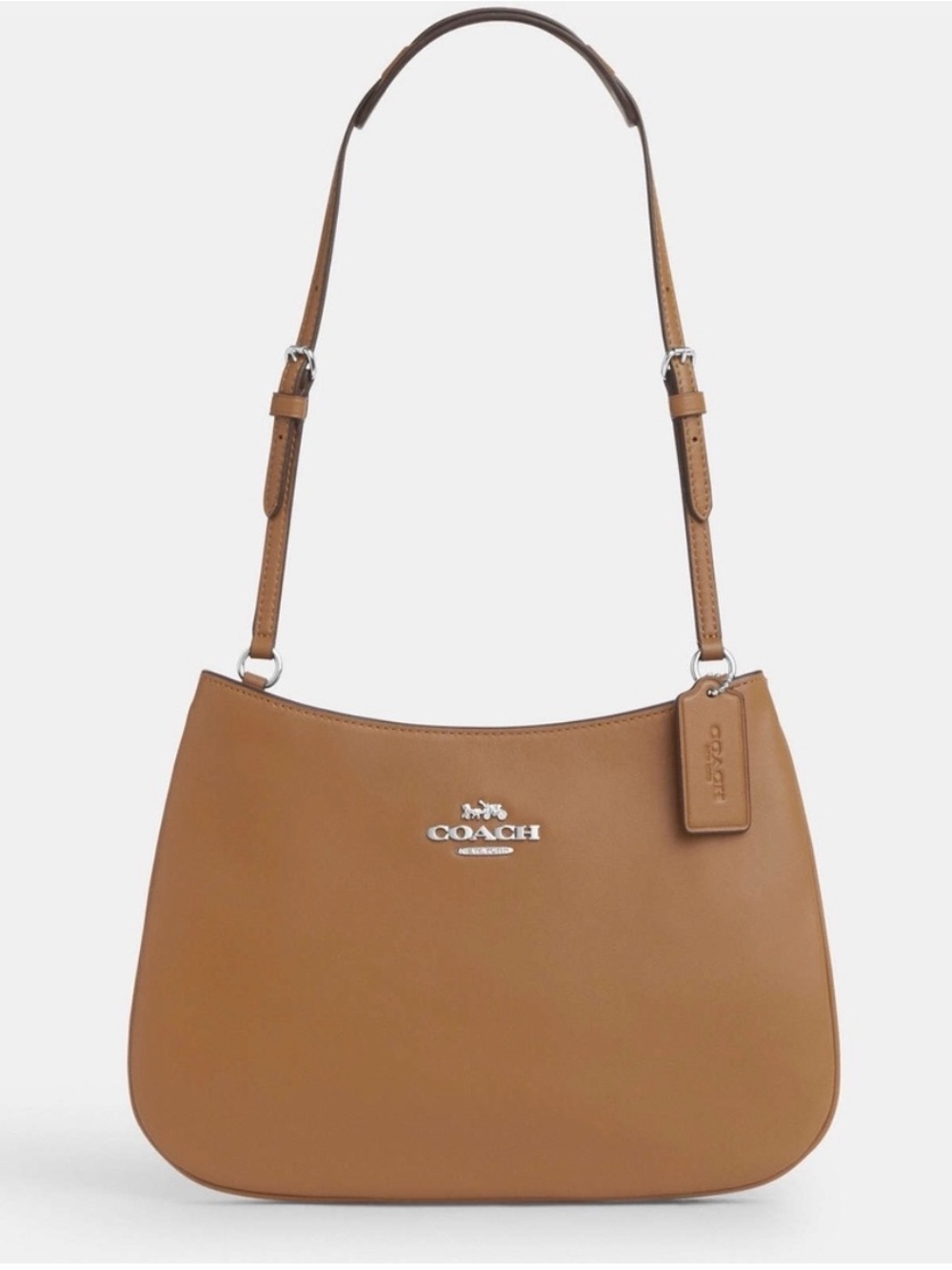 COACH Saddle Tan Leather Shoulder Bag with Silver Hardware